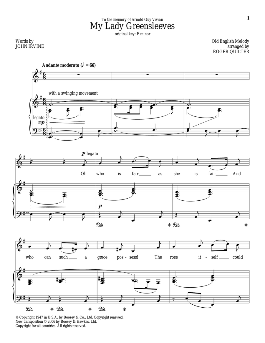 My Lady Greensleeves Piano, Vocal scores gallery preview page 1