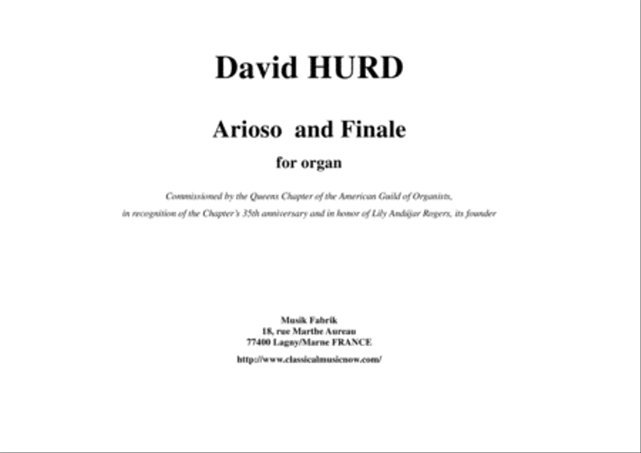 David Hurd: Arioso and Finale for organ Organ Solo scores gallery preview page 1