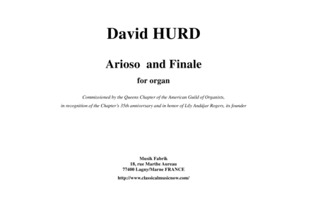 David Hurd: Arioso and Finale for organ