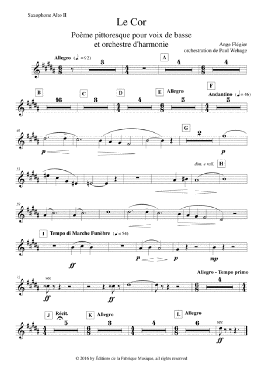 Ange Flégier: Le Cor for bass voice and concert band, alto saxophone 2 part Concert Band scores gallery preview page 1