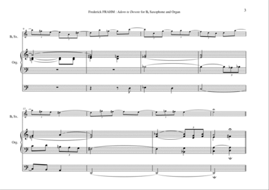 Frederick Frahm: Adoro Te Devote for Bb soprano or tenor saxophone and organ Small Ensemble scores gallery preview page 3