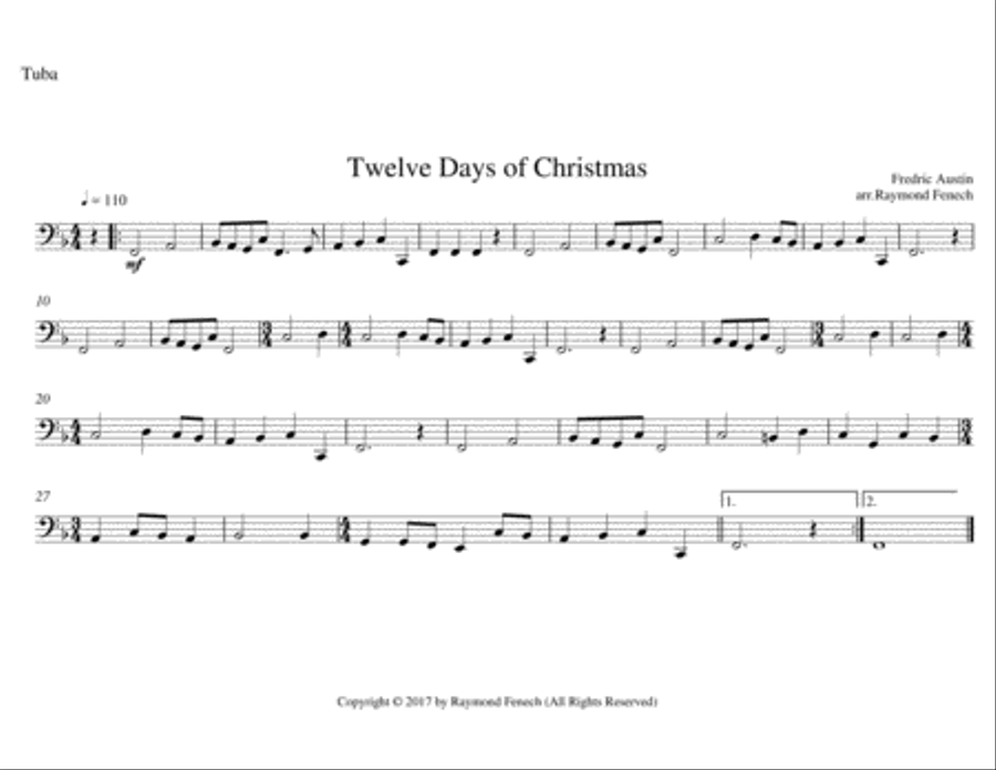 Twelve Days of Christmas - Christmas Sing along (For Brass Quintet - 2 Trumpets, Horn, Euphonium and Brass Quintet scores gallery preview page 5