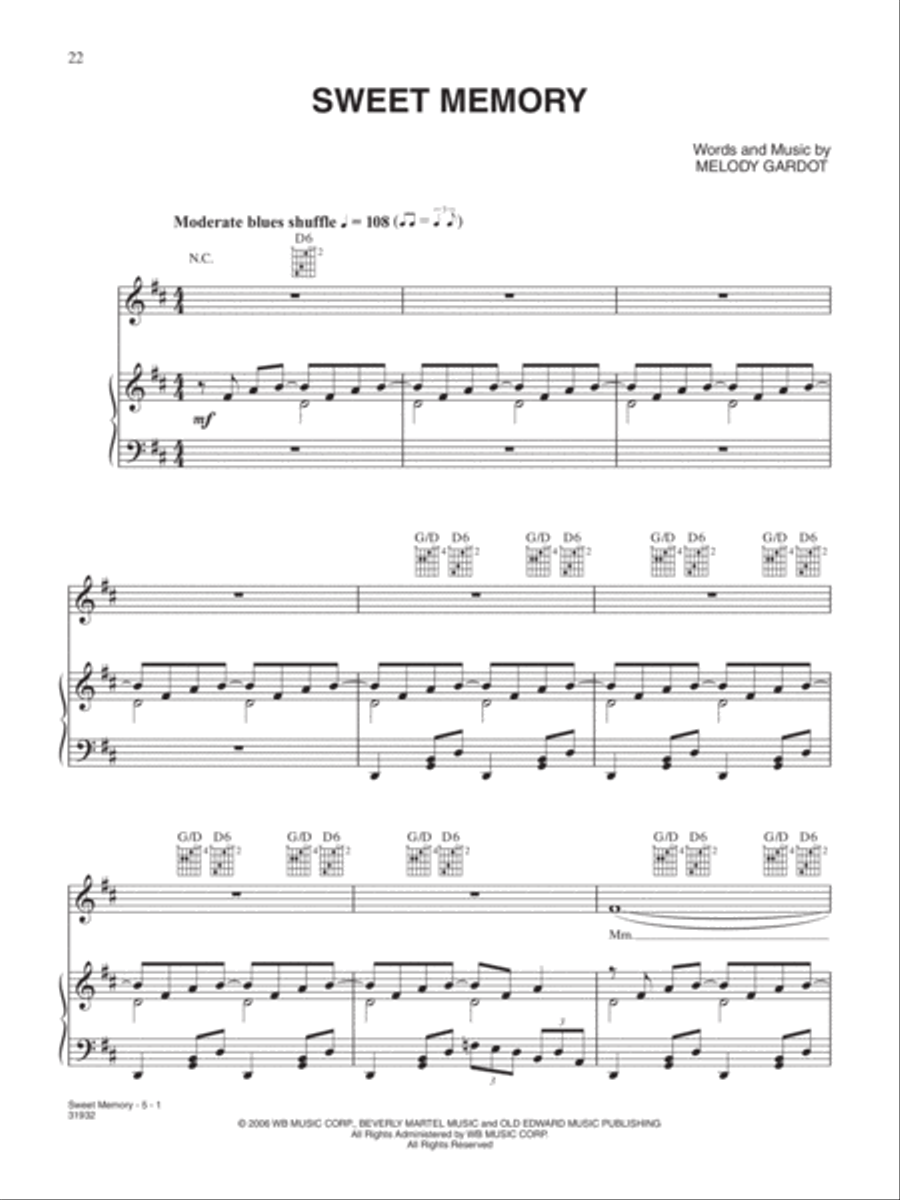 Sweet Memory Sweet Memory Piano, Vocal, Guitar scores gallery preview page 1