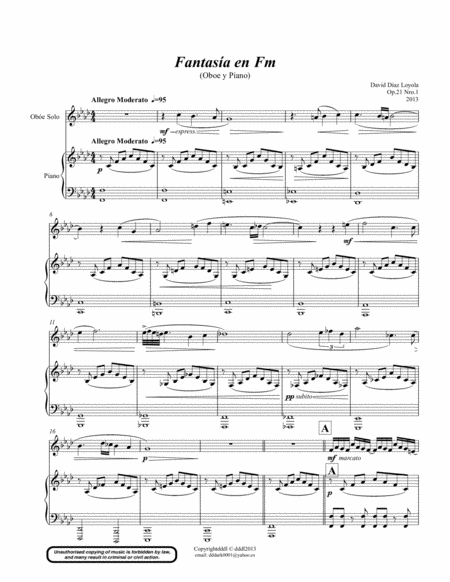 Fantasía en Fm, for Oboe & Piano Op.21 Nro.1