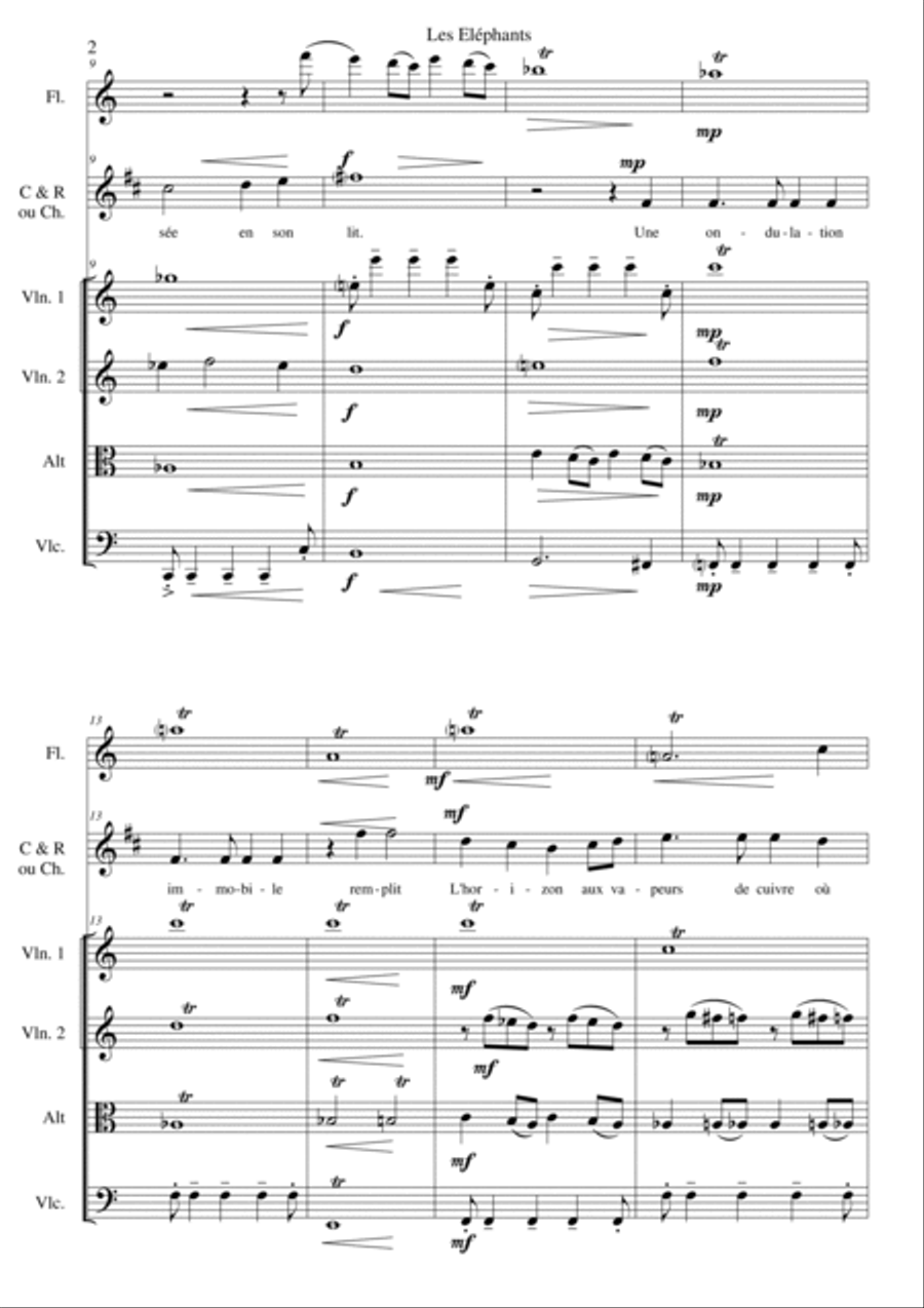 Les Eléphants (The Elephants) for voice, clarinet, flute and string quartet Choir scores gallery preview page 2