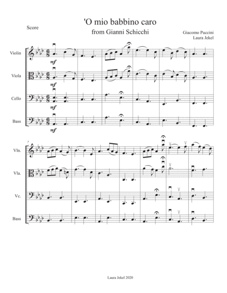 String Orchestra Arrangement of 'O mio babbino caro from Gianni Schicchi by Giaccomo Puccini