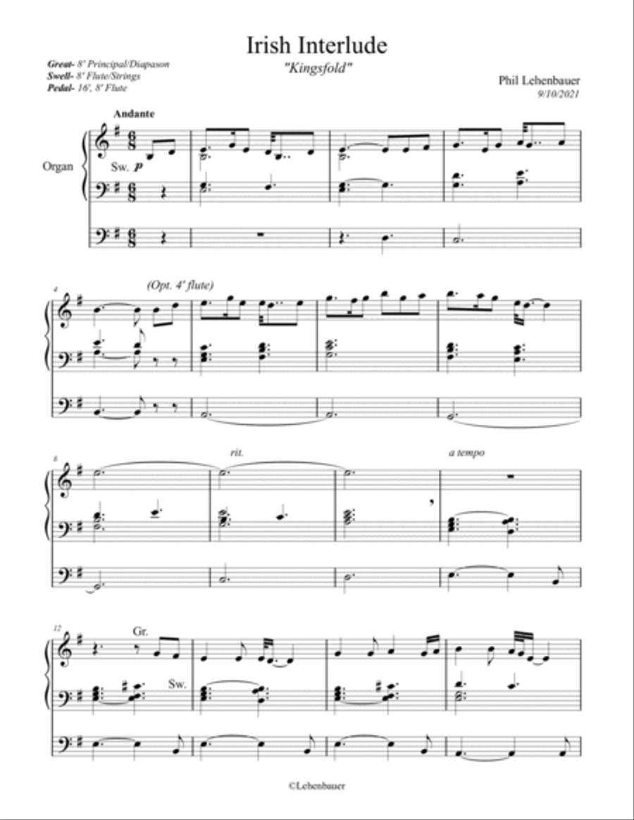 Irish Interlude (Kingsfold), organ work by Phil Lehenbauer Organ Solo scores gallery preview page 2