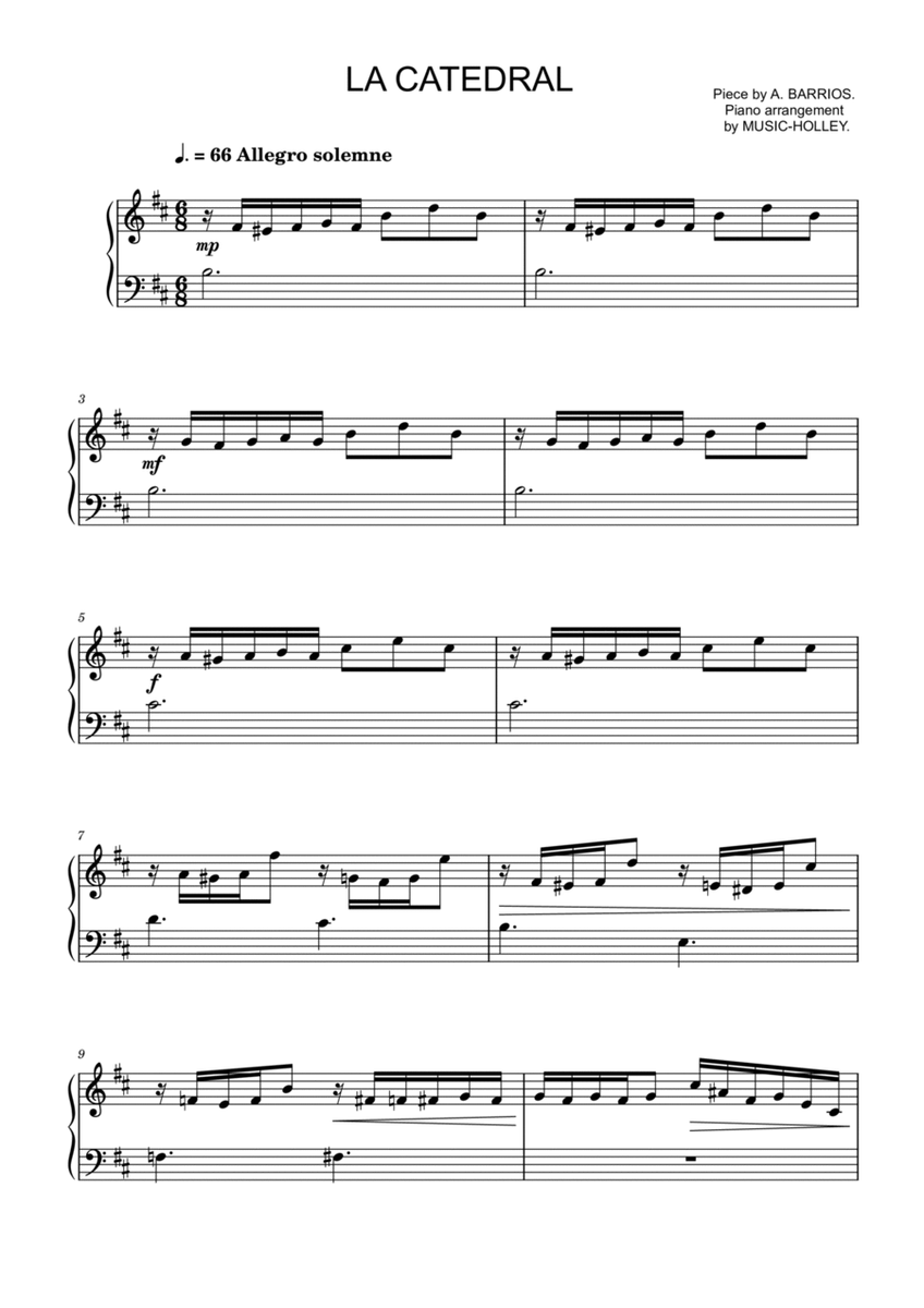 Barrios - La Catedral (easy piano sheet) image number null