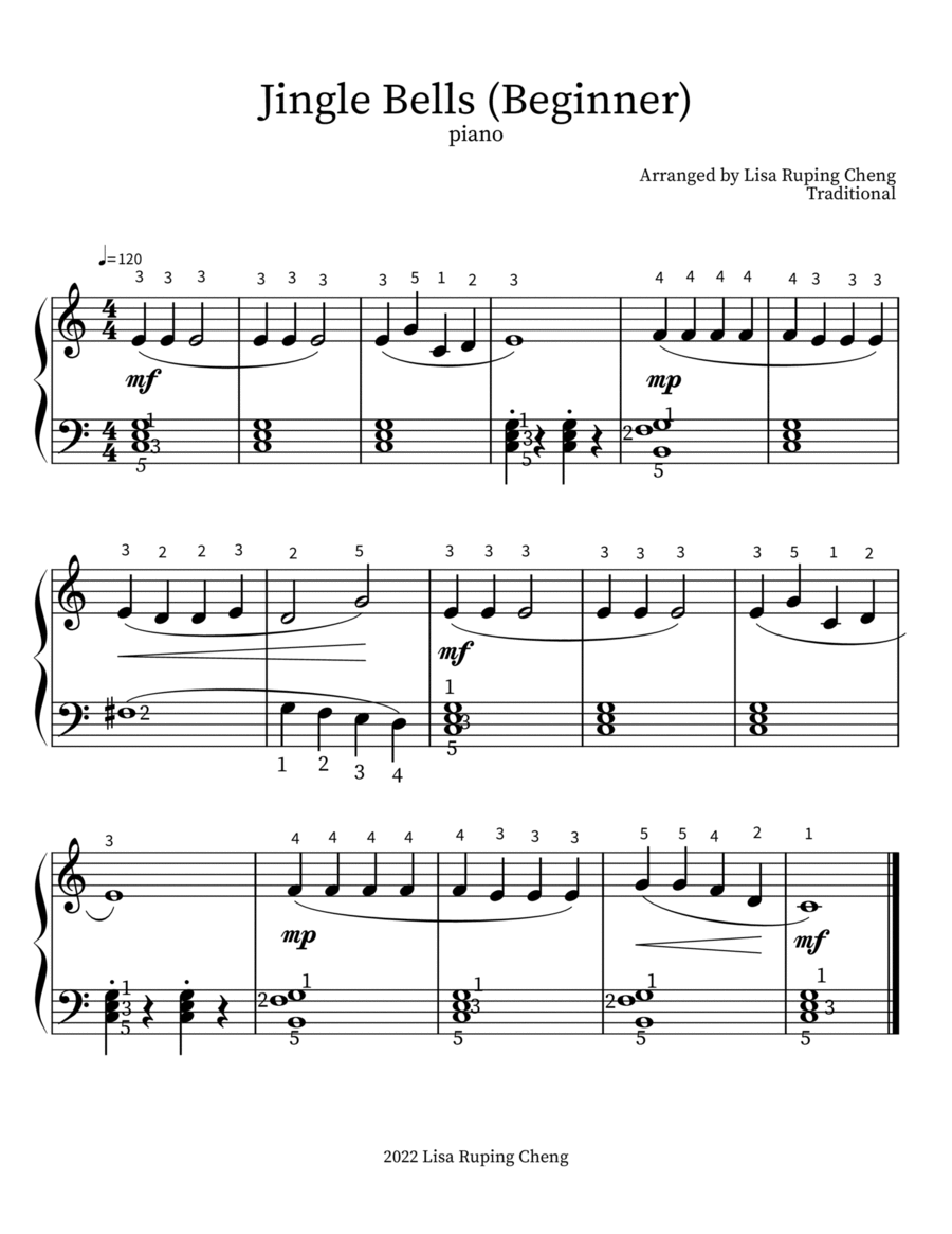 Jingle Bells (Beginner Piano)