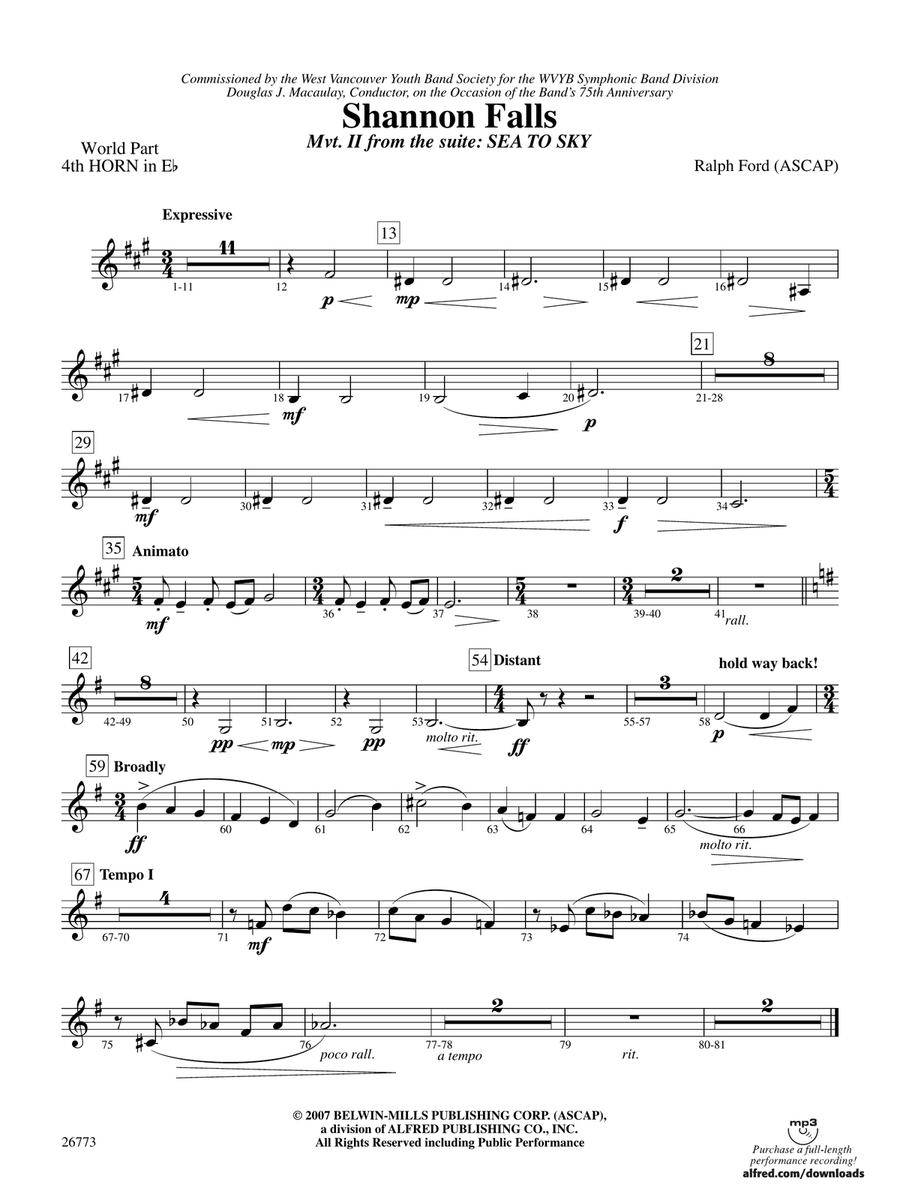Shannon Falls (Movement 2 from Sea to Sky): (World Part) 4th Horn in E-flat