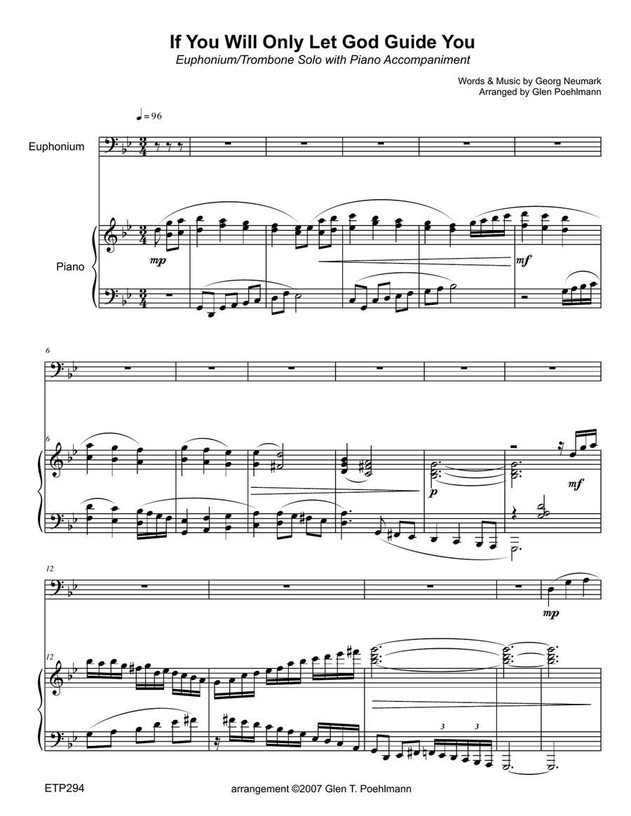 IF YOU WILL ONLY LET GOD GUIDE YOU - Euphonium Solo with advanced Piano Accompaniment Small Ensemble scores gallery preview page 1