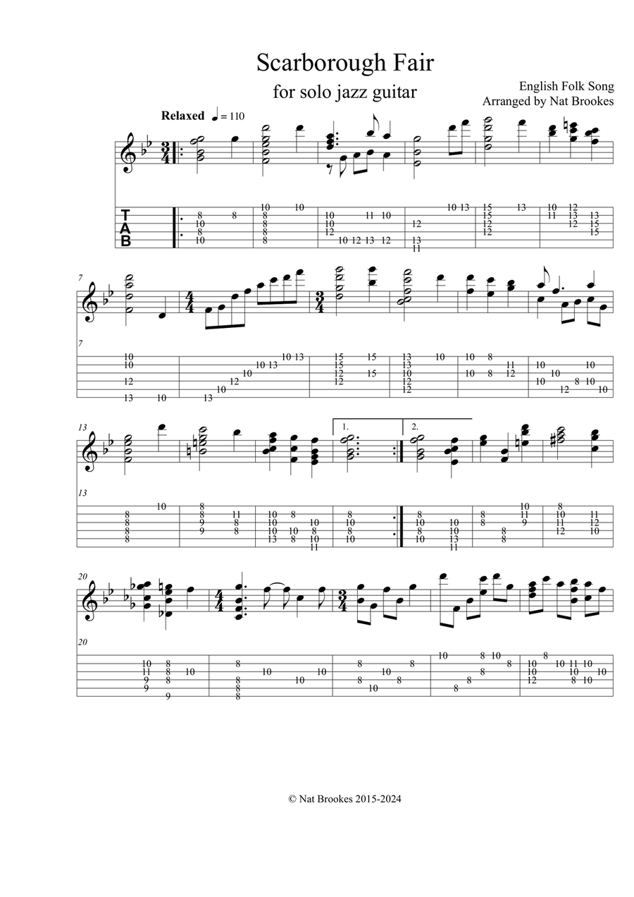 Scarborough Fair for Solo Jazz Guitar Acoustic Guitar scores gallery preview page 2