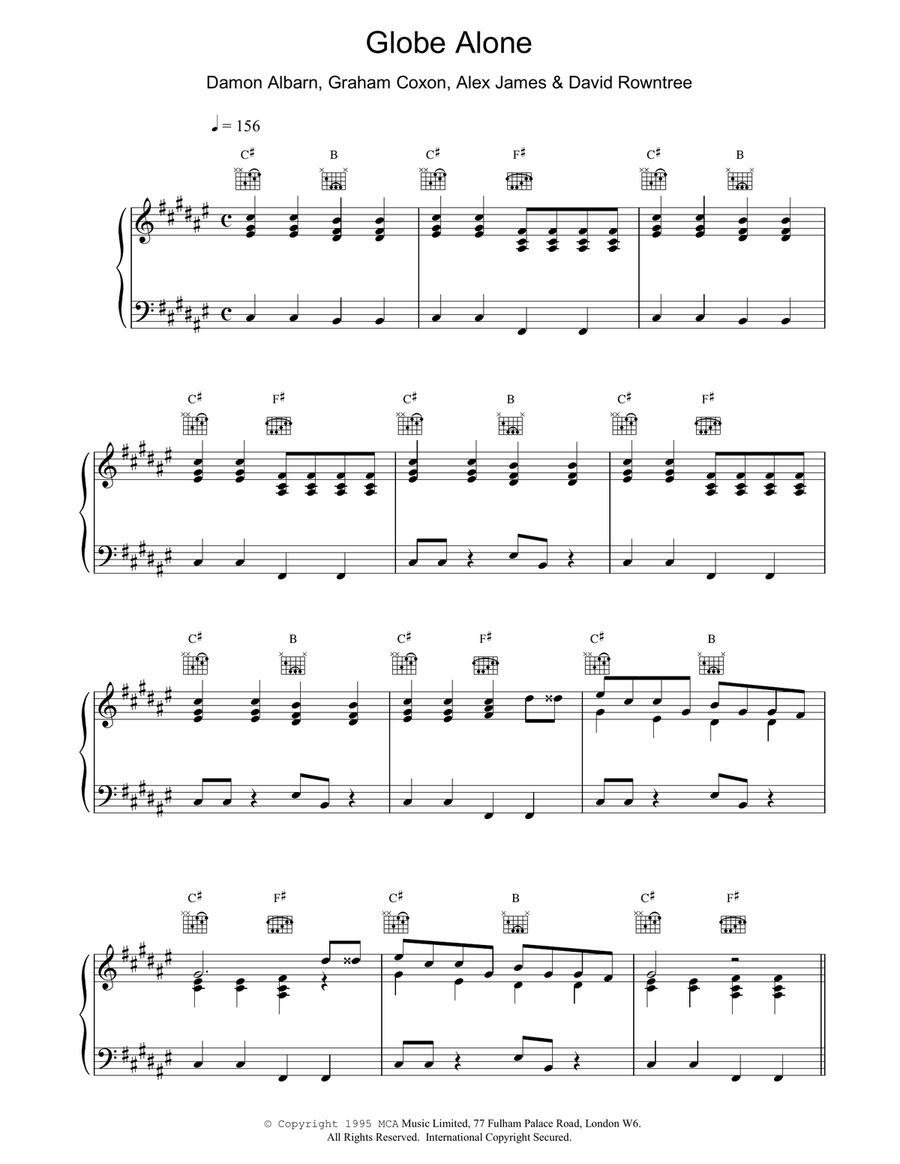 Globe Alone Globe Alone Piano, Vocal, Guitar scores gallery preview page 1