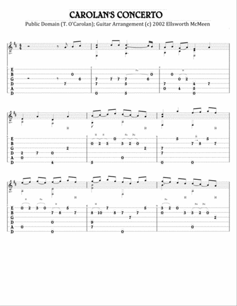 Carolan's Concerto (For Fingerstyle Guitar Tuned Drop D) Acoustic Guitar scores gallery preview page 1