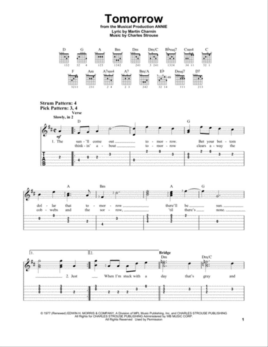 Tomorrow (from Annie) Guitar Tablature scores gallery preview page 1