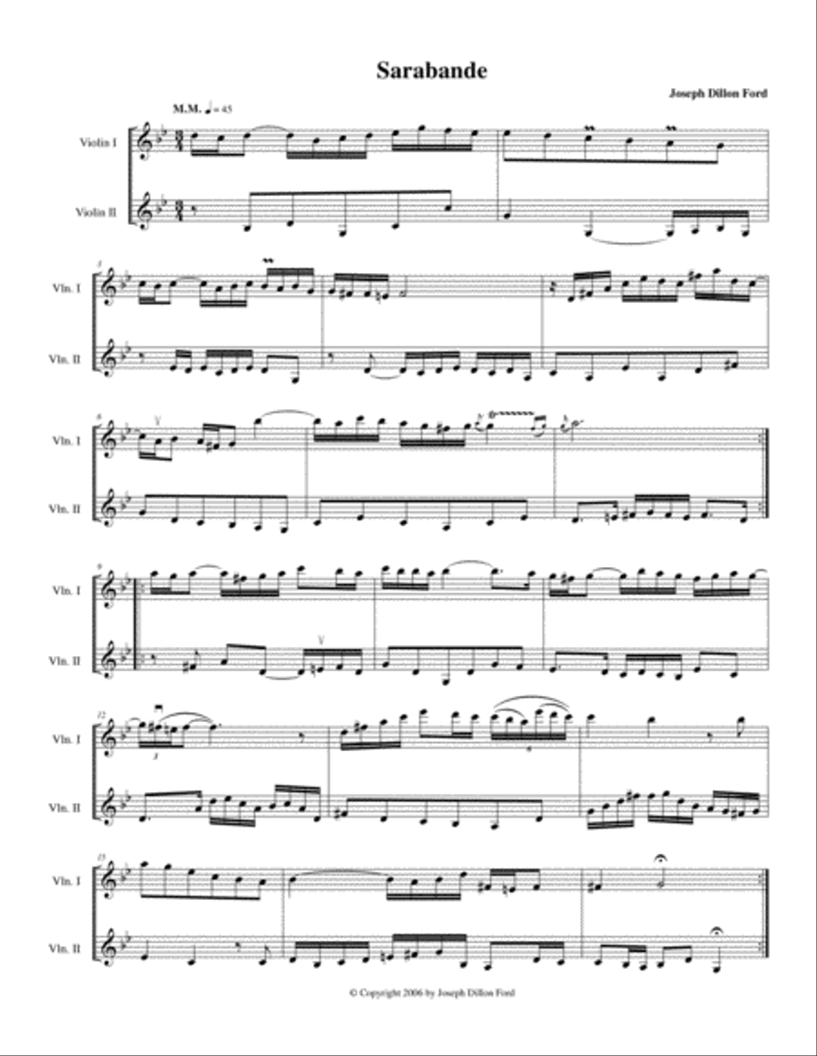 Suite for Two Violins - 3 Sarabande Violin Solo scores gallery preview page 1