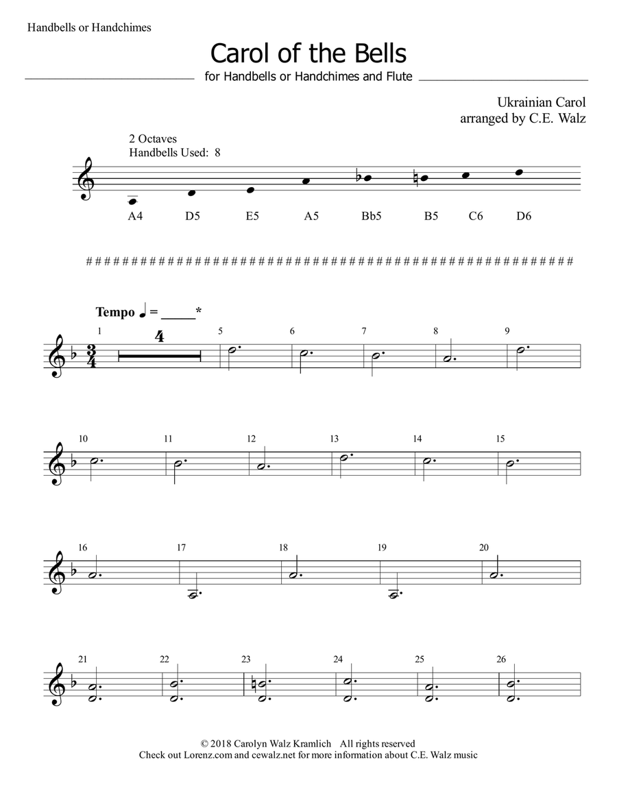 Carol of the Bells for Beginning Handbells and Intermediate Flute image number null