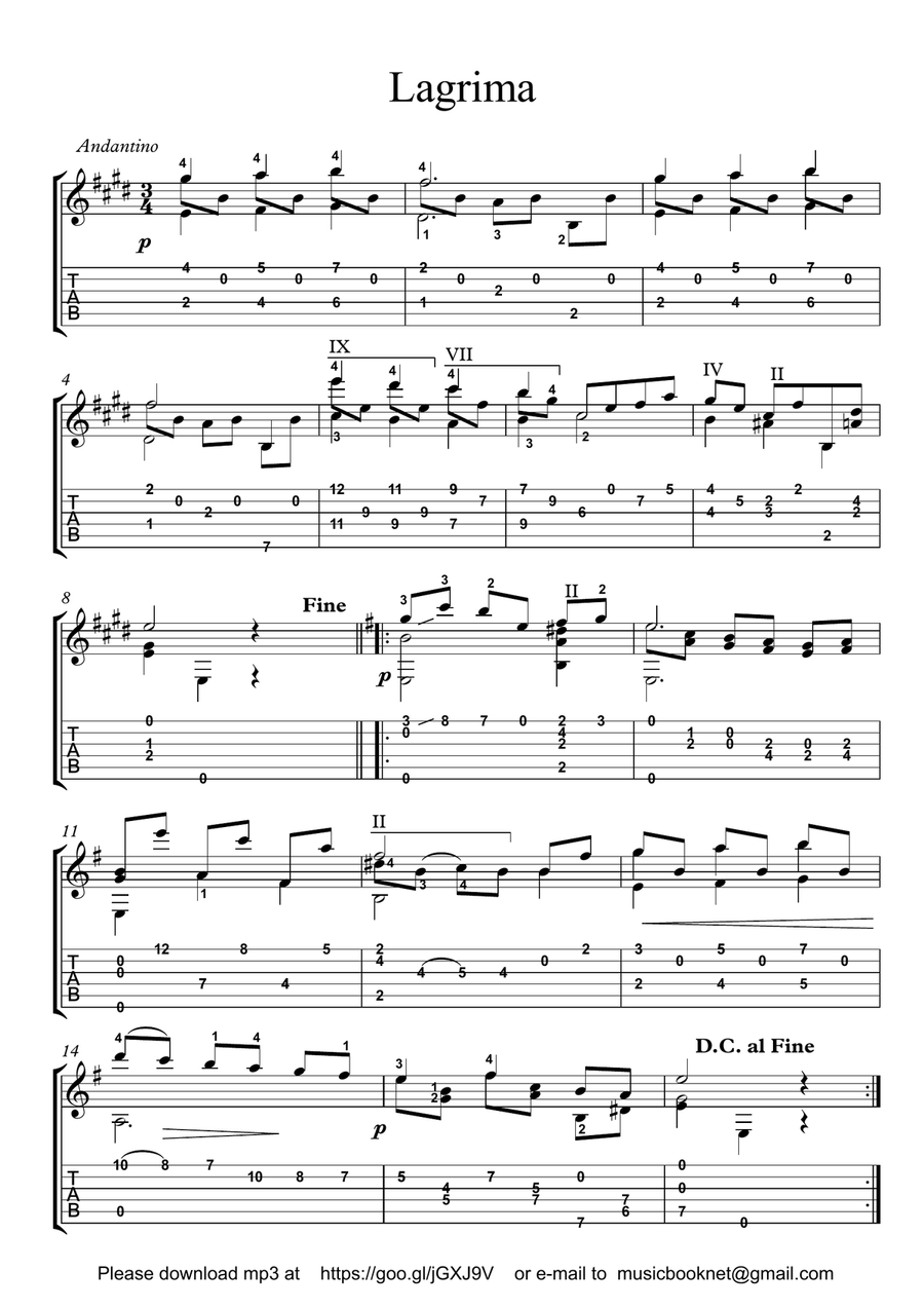 Lagrima Acoustic Guitar scores gallery preview page 1