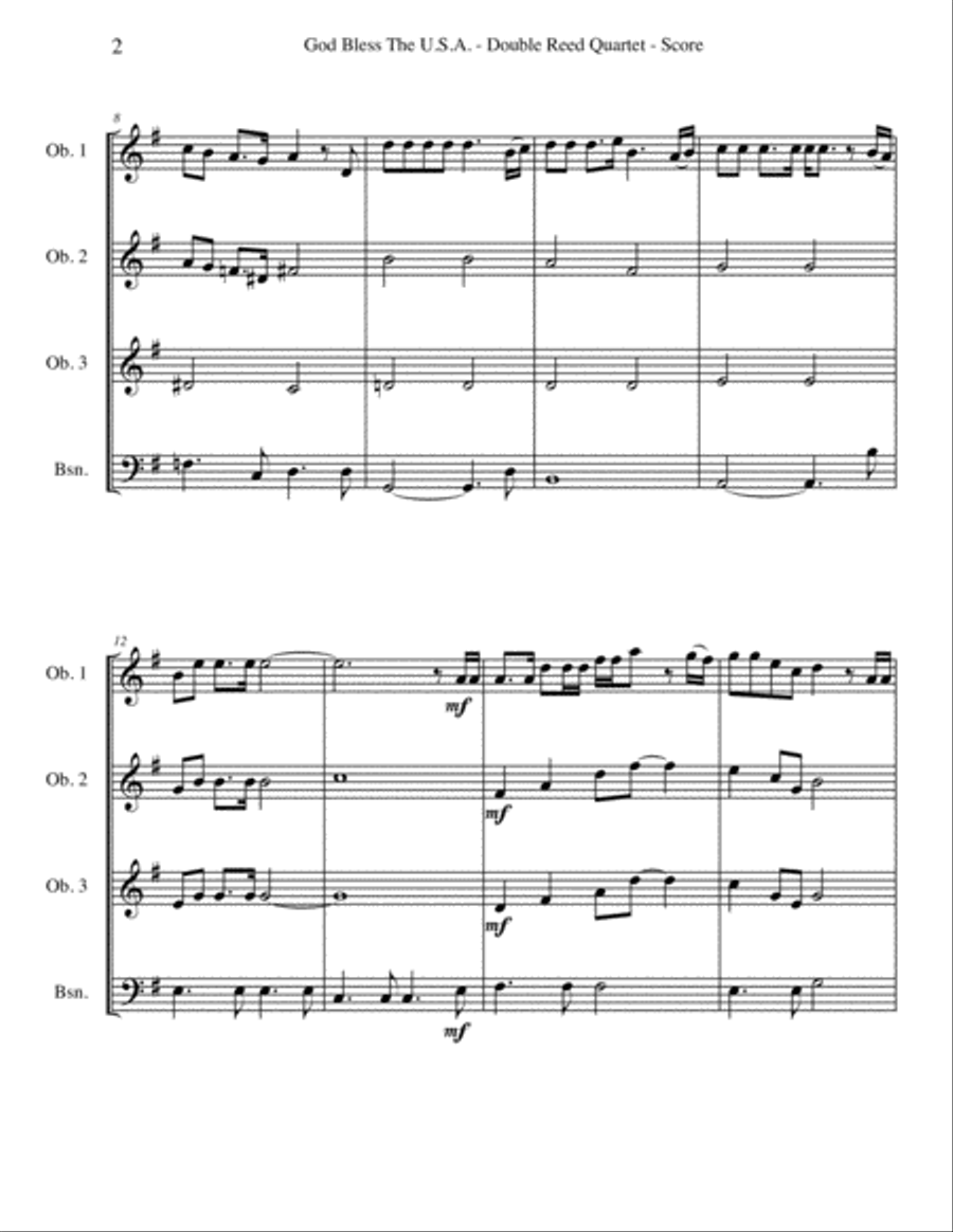 God Bless The U.S.A. Woodwind Quartet scores gallery preview page 2