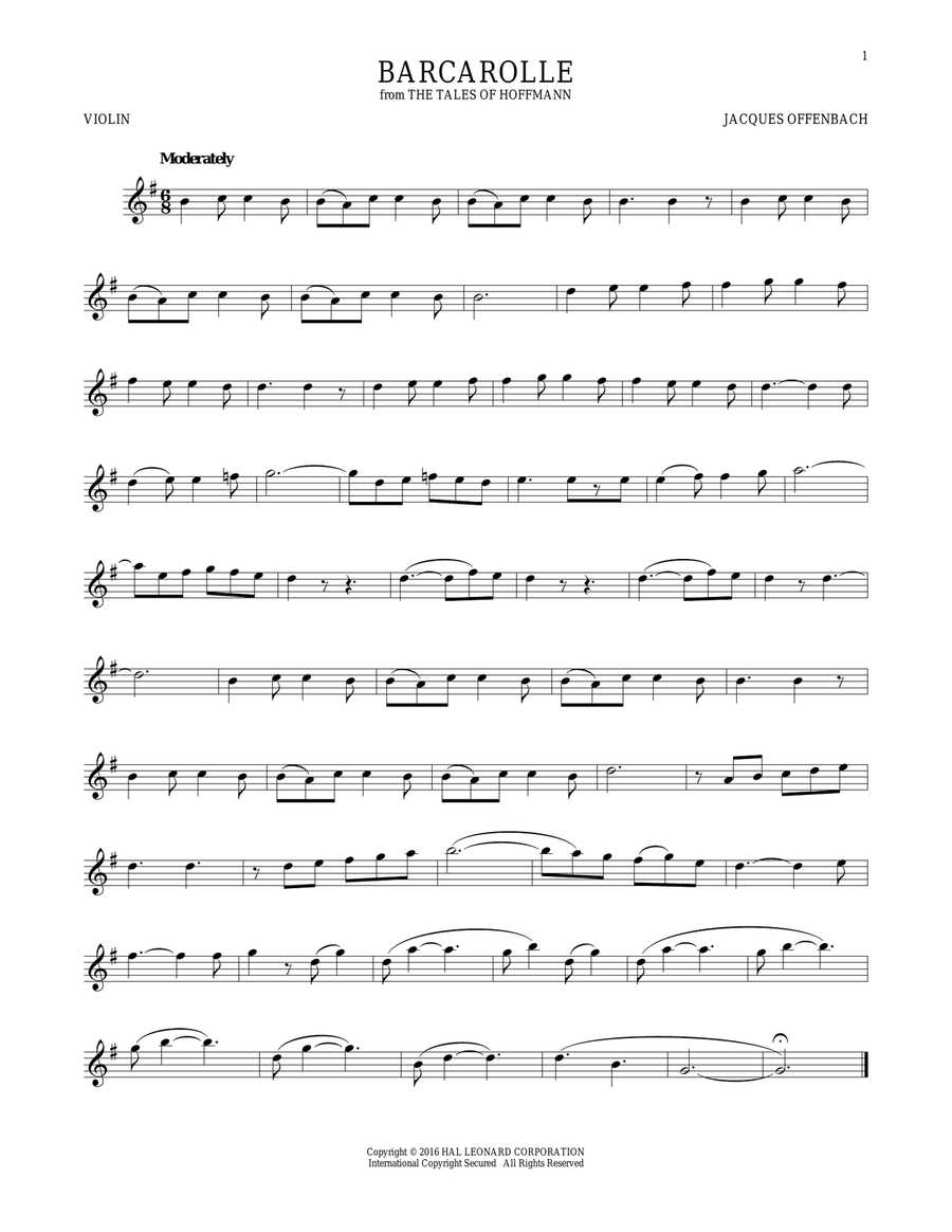 Barcarolle Violin Solo scores gallery preview page 1