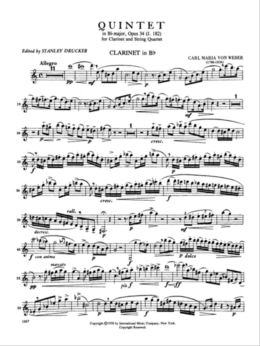 Quintet In B Flat Major, Opus 34 For Clarinet & String Clarinet scores gallery preview page 2