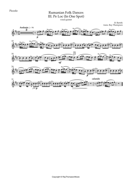 Bartók: Rumanian Folk Dances Sz.56 - 3 Pe Loc (In One Spot) - wind quintet image number null