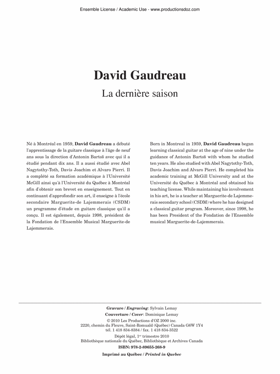 La dernière saison Classical Guitar scores gallery preview page 1