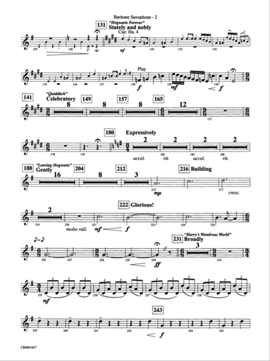 Harry Potter Symphonic Suite: E-flat Baritone Saxophone Concert Band scores gallery preview page 2