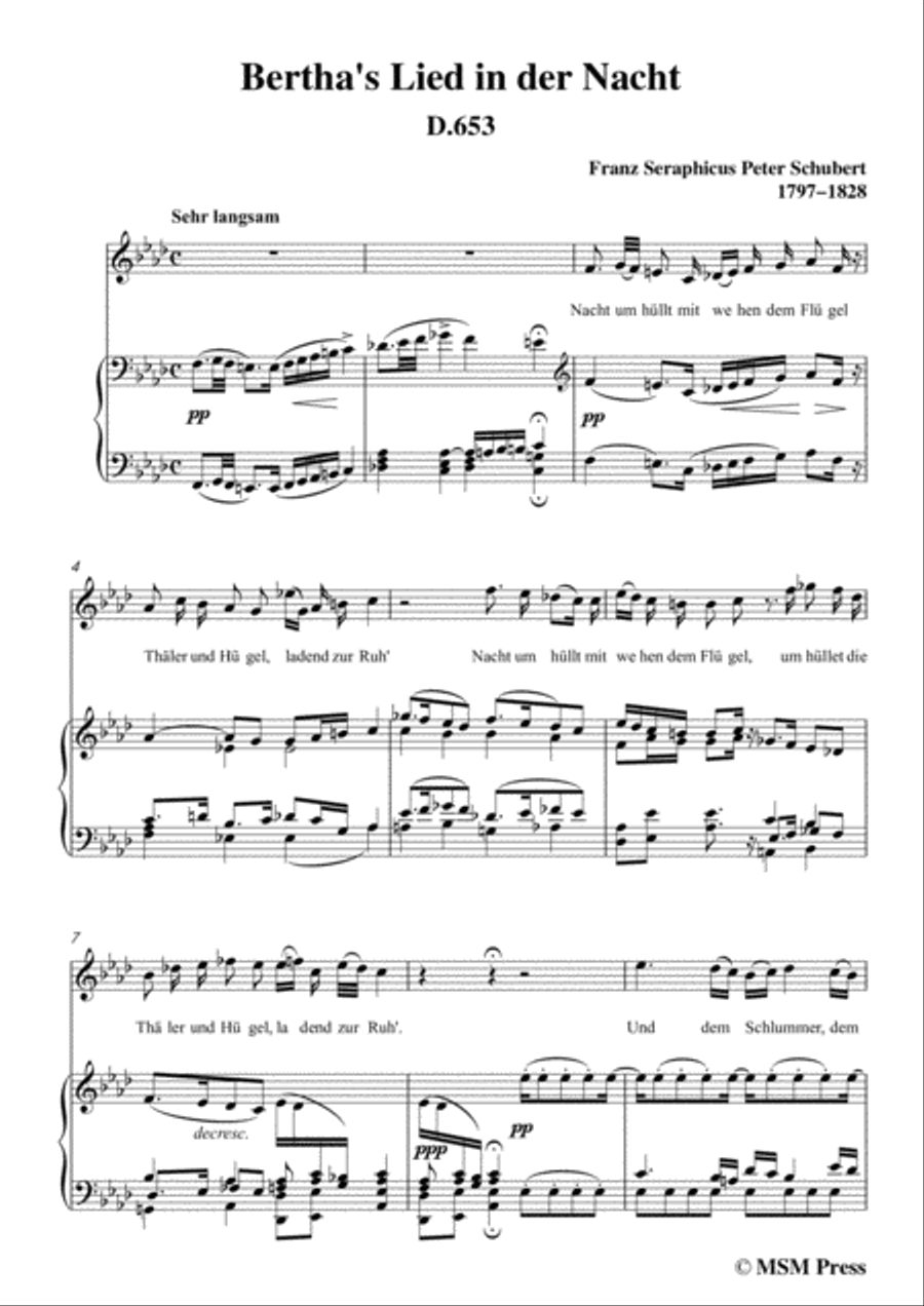 Schubert-Bertha's Lied in der Nacht(Bertha's Night Song),D.653,in A flat Major,for Voice&Piano Voice scores gallery preview page 3