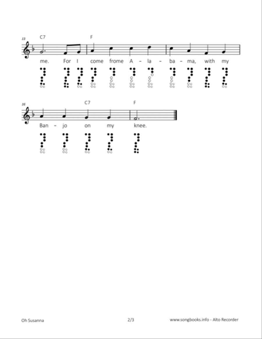 Oh Susanna Alto Recorder scores gallery preview page 2