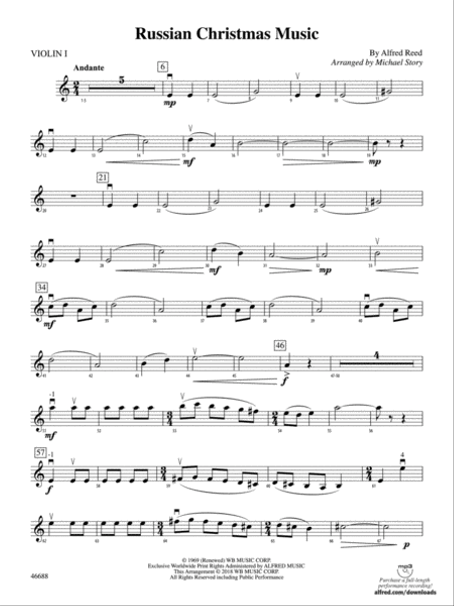Russian Christmas Music: 1st Violin Full Orchestra scores gallery preview page 1