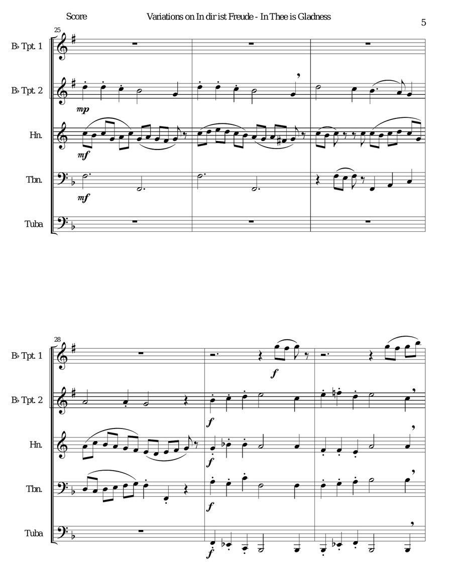 In dir ist Freude (In Thee is gladness) for brass quintet Brass Quintet scores gallery preview page 5