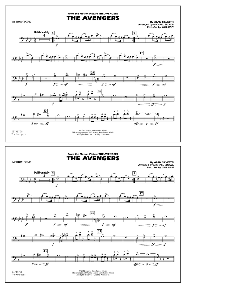 The Avengers - 1st Trombone Marching Band scores gallery preview page 1