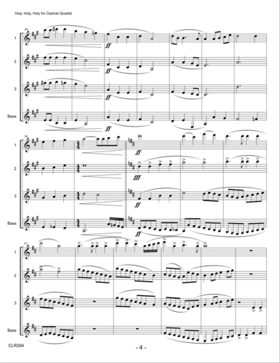 HOLY, HOLY, HOLY - CLARINET QUARTET (unaccompanied) Clarinet Quartet scores gallery preview page 4