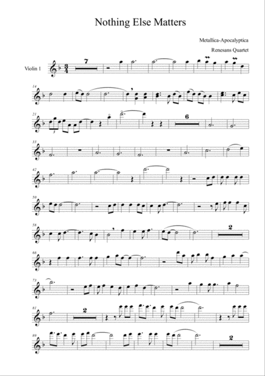 Nothing Else Matters String Quartet scores gallery preview page 1