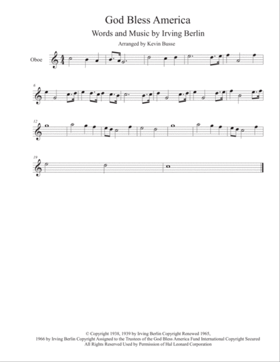God Bless America Oboe Solo scores gallery preview page 1