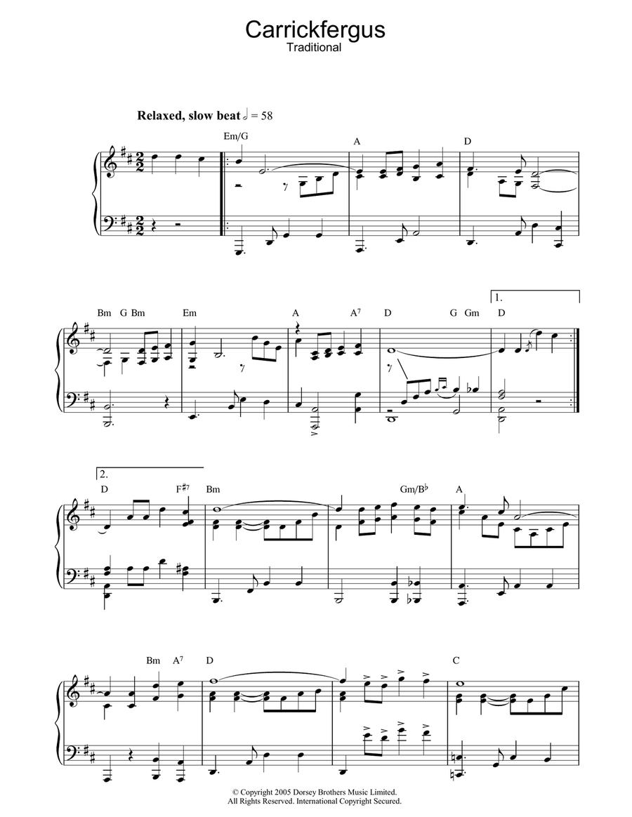 Carrickfergus Piano Solo scores gallery preview page 1