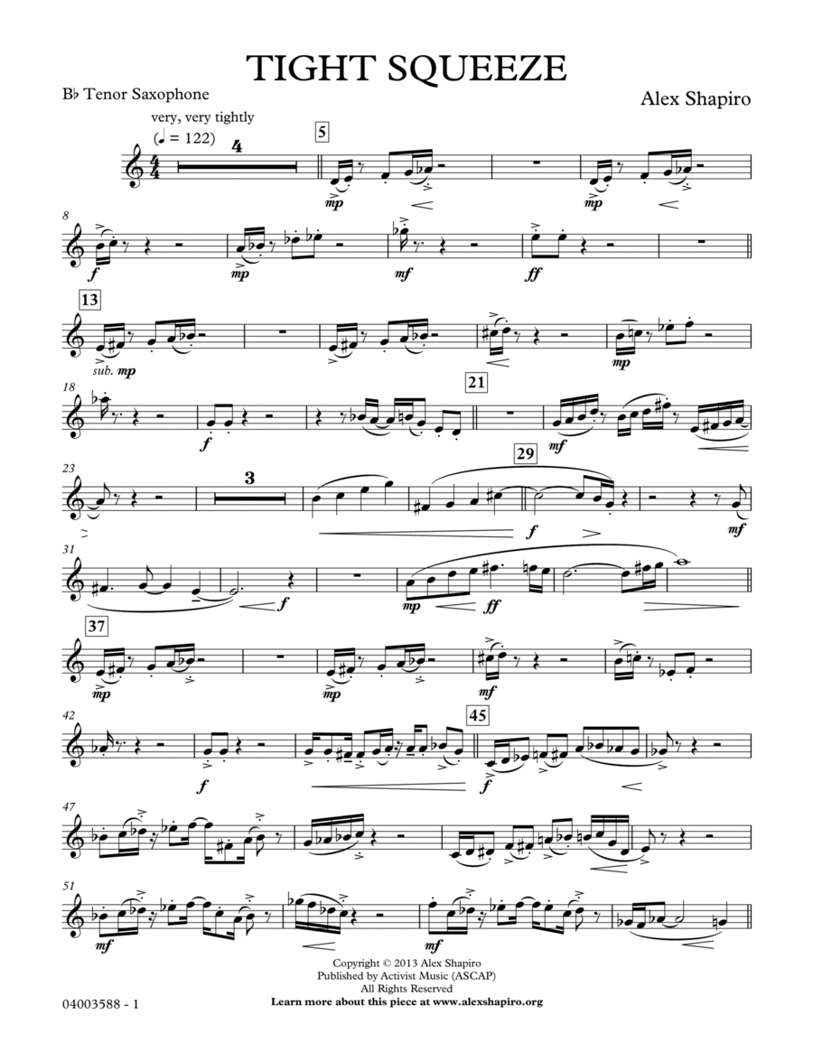 Tight Squeeze - Bb Tenor Saxophone Concert Band scores gallery preview page 1