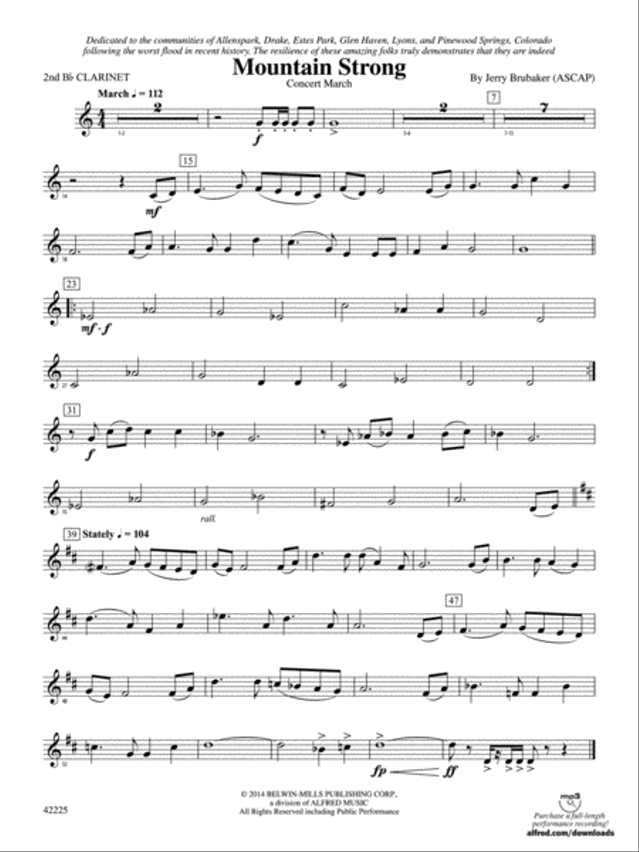 Mountain Strong: 2nd B-flat Clarinet Concert Band scores gallery preview page 1