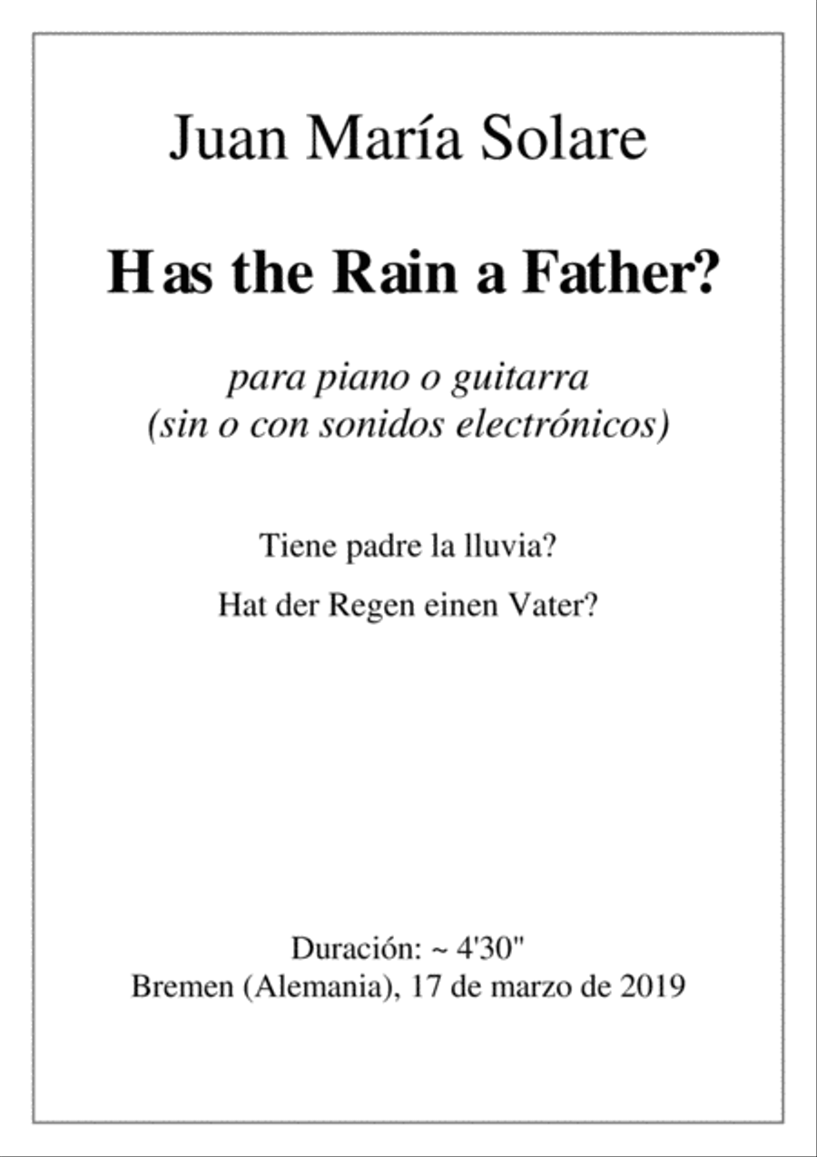 Has the Rain a Father? [Piano OR Guitar] Classical Guitar scores gallery preview page 1
