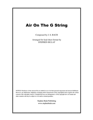 Book cover for Air On The G String (Bach) - Lead sheet in original key of D