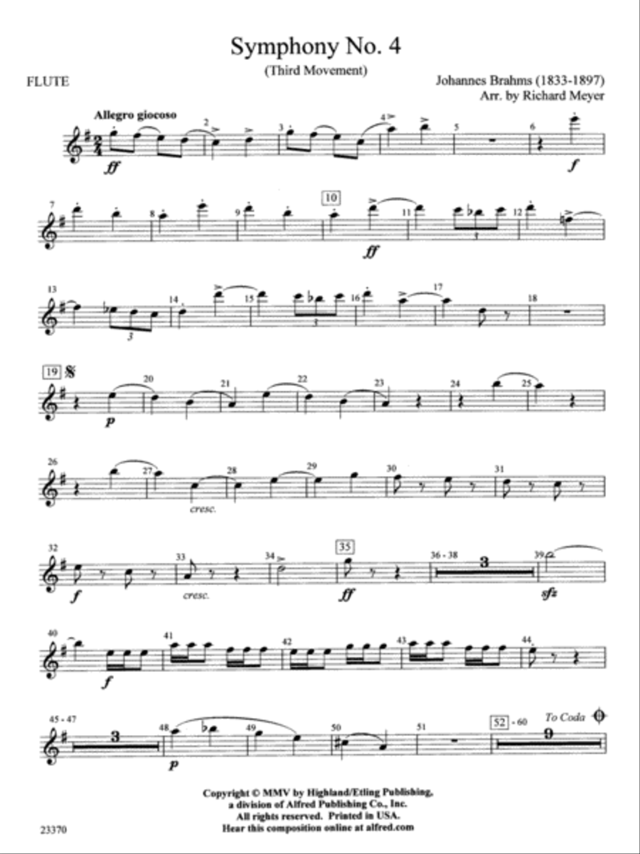 Symphony No. 4: Flute Full Orchestra scores gallery preview page 1