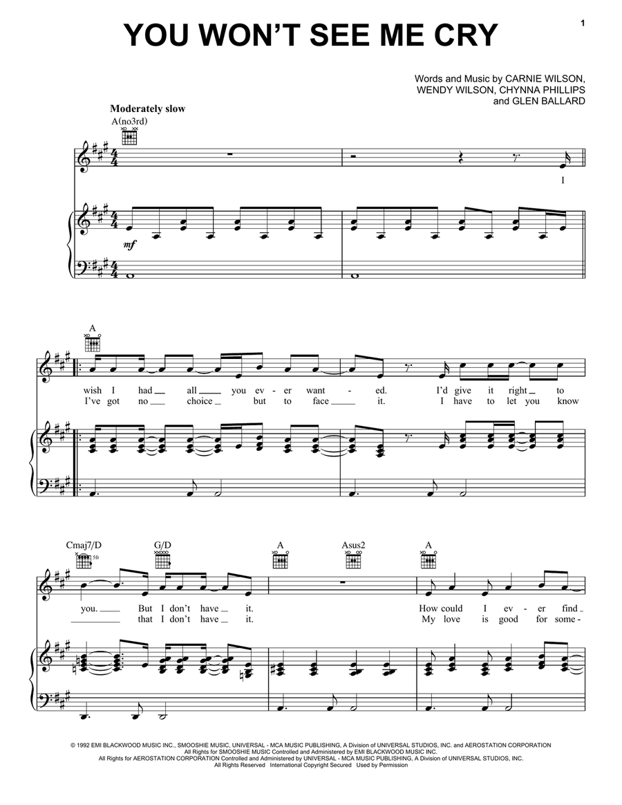 You Won't See Me Cry Piano, Vocal, Guitar scores gallery preview page 1