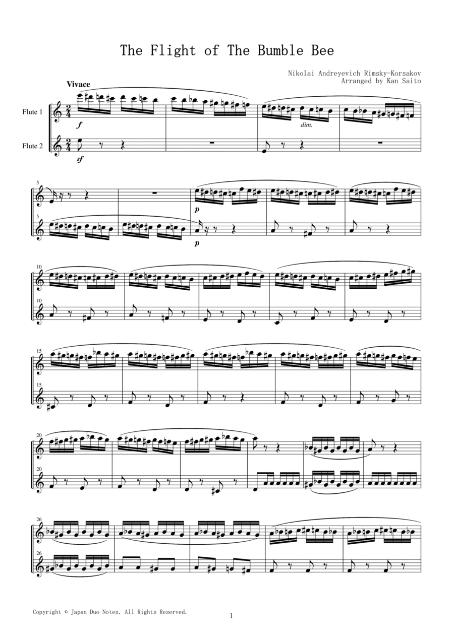 The Flight of the Bumblebee / Nikolai Rimsky-Korsakov Flute Duet scores gallery preview page 1