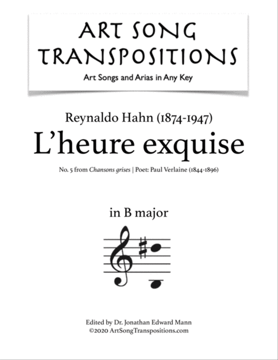 HAHN: L'heure exquise (transposed to B major) Voice scores gallery preview page 1