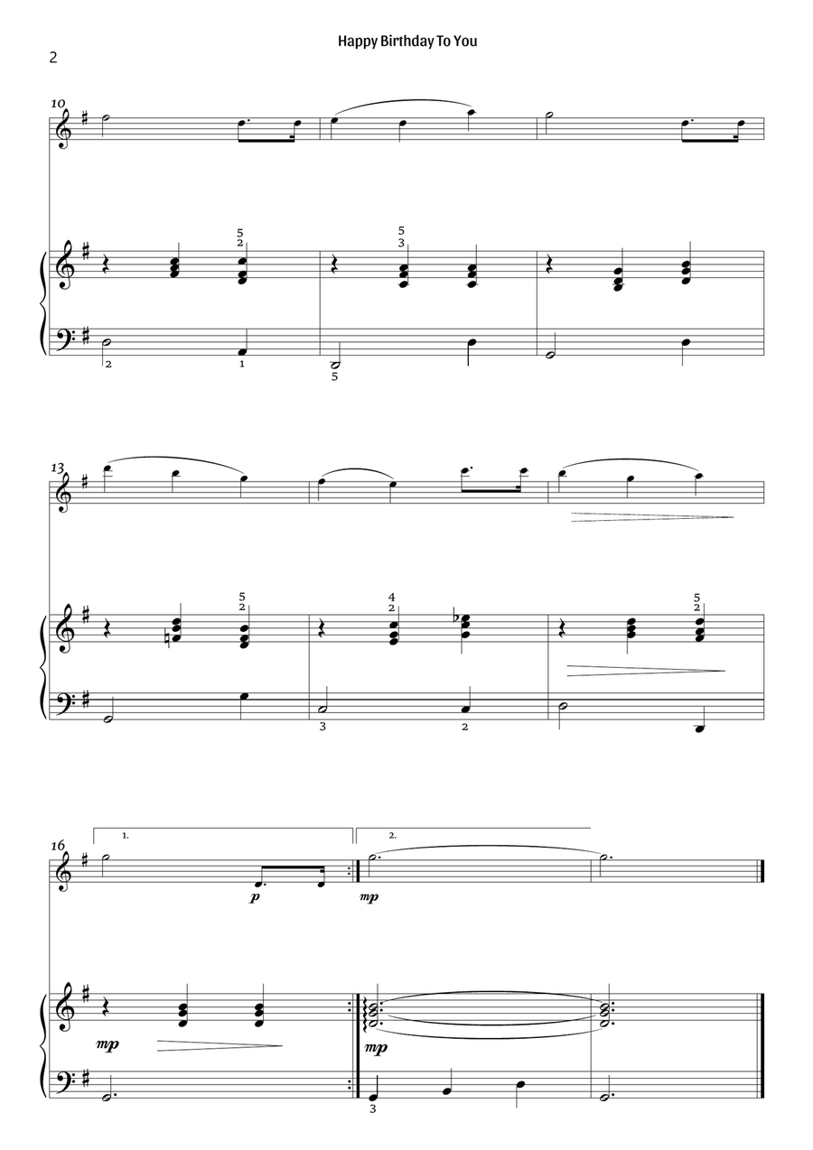 Happy Birthday To You (violin and piano – clean with fingering) Violin Solo scores gallery preview page 2