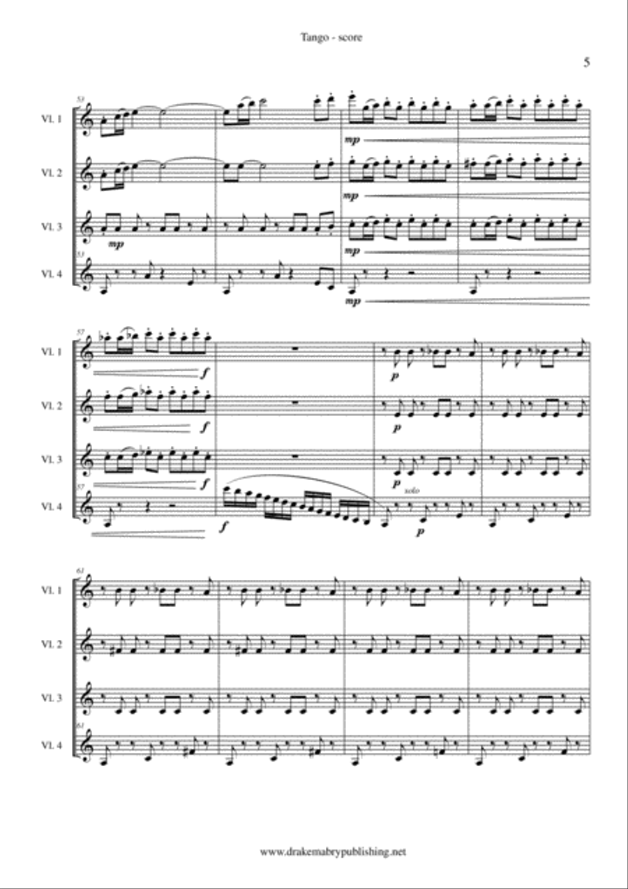 Tango (4 violins) Violin scores gallery preview page 5