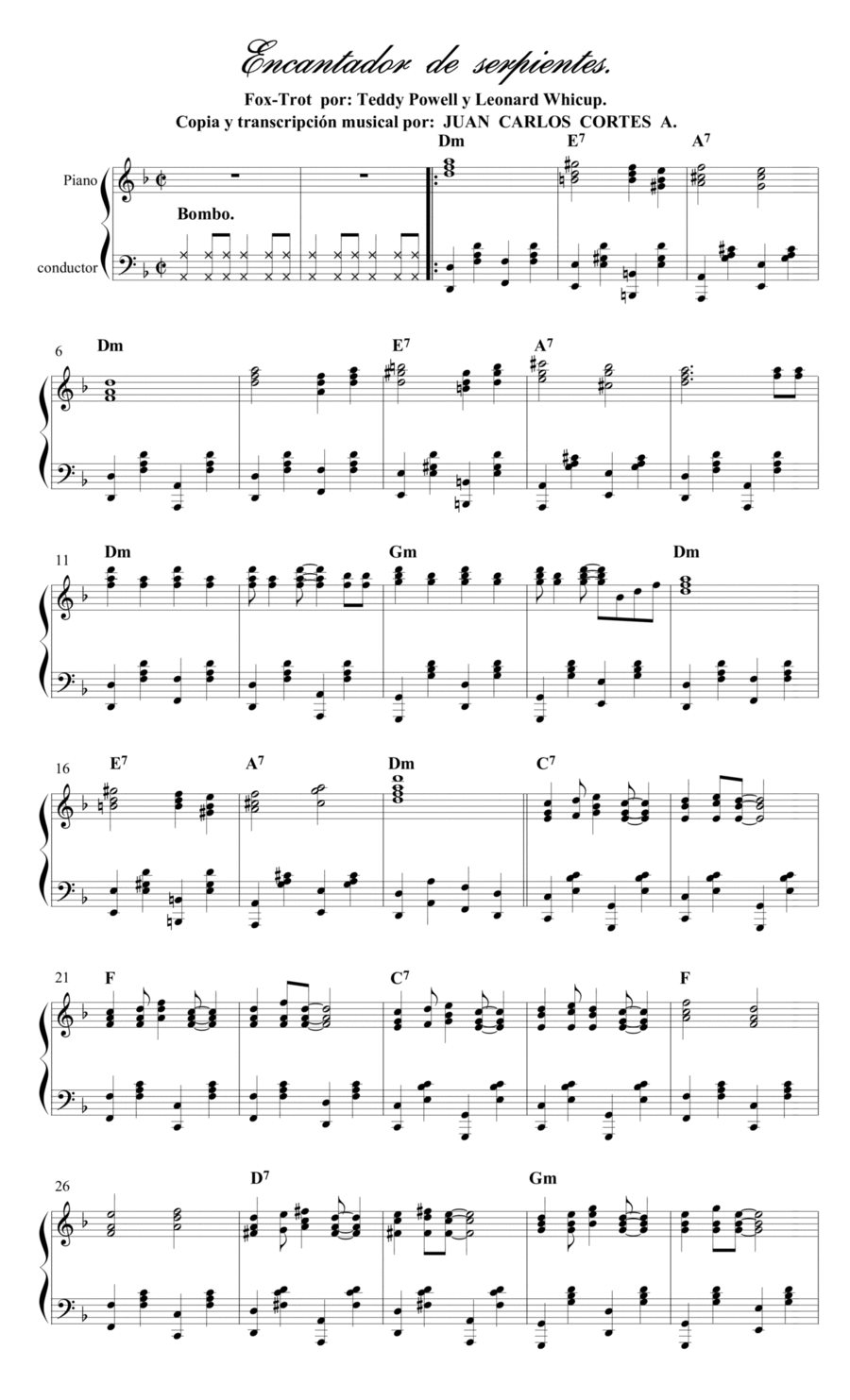 Encantador de serpientes (The snake charmer) - Fox Trot por Teddy Powell y Leonard Whicup Piano Solo scores gallery preview page 1