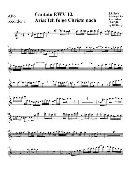 Aria: Ich folge Christo nach from cantata BWV 12 (Arrangement for 4 recorders) image number null