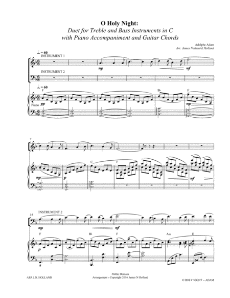 O Holy Night (Cantique de Noel) Adolphe Adam Duet for Treble and Bass Instruments in C image number null